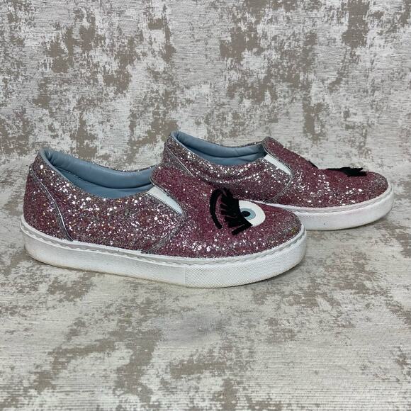Chiara Ferragni Flirting Glitter Italian Leather Slip On Sneakers in Pink - Picture 2 of 8